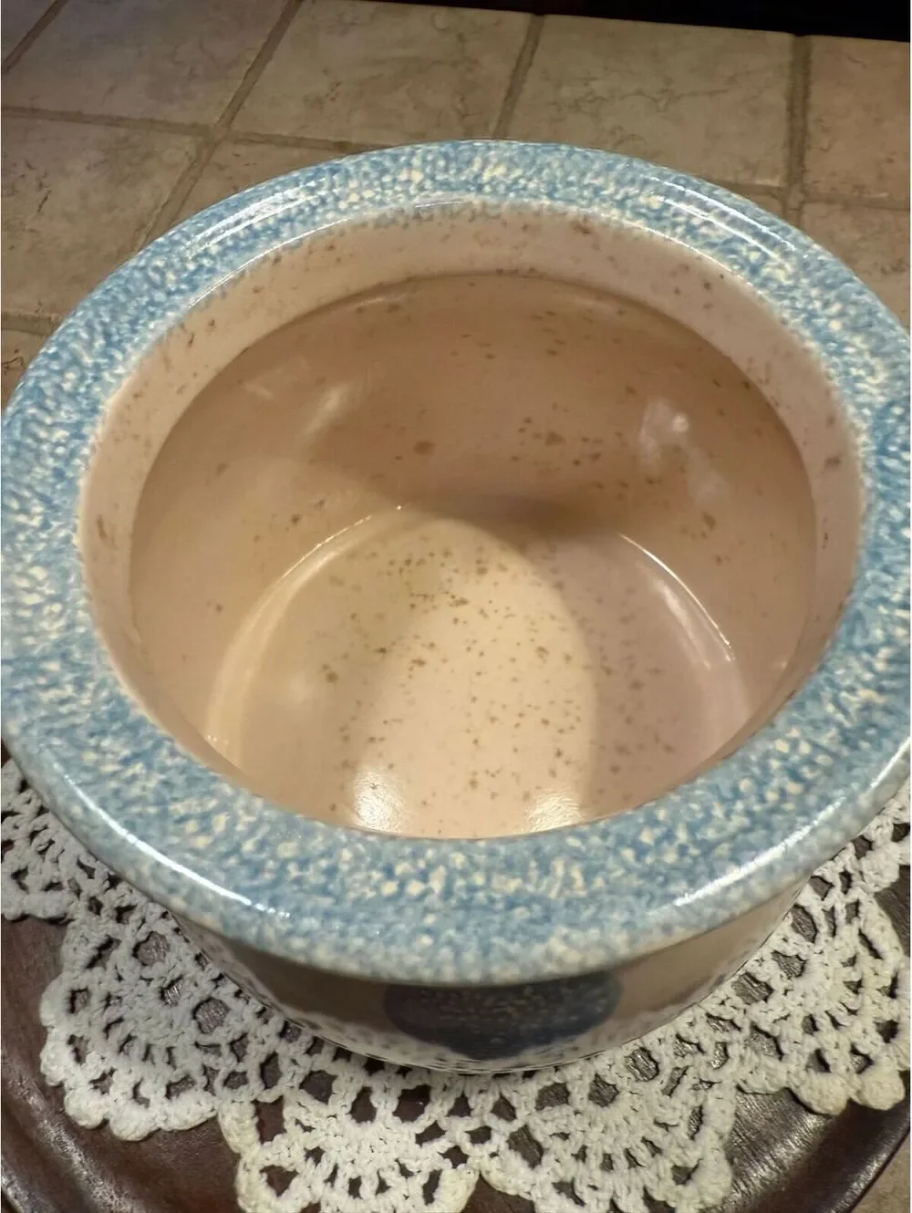 47. Hermitage Pottery Cookie Jar Country Heart Blue 6 1/2